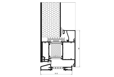 Panel door section, panel one sided, opens inside